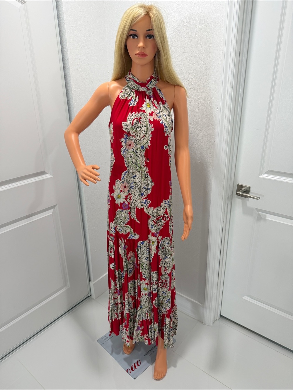MSK Red Paisley Halter-Style Maxi Dress